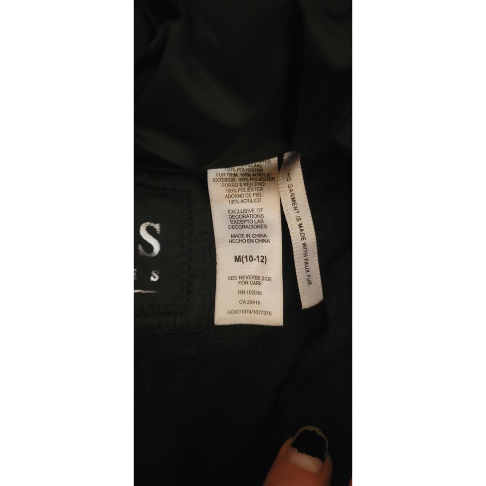 Guess Girls Black Puffer Parka Jacket Faux Fur Hood‎ Smocked Size M 10-12 - Picture 3 of 4